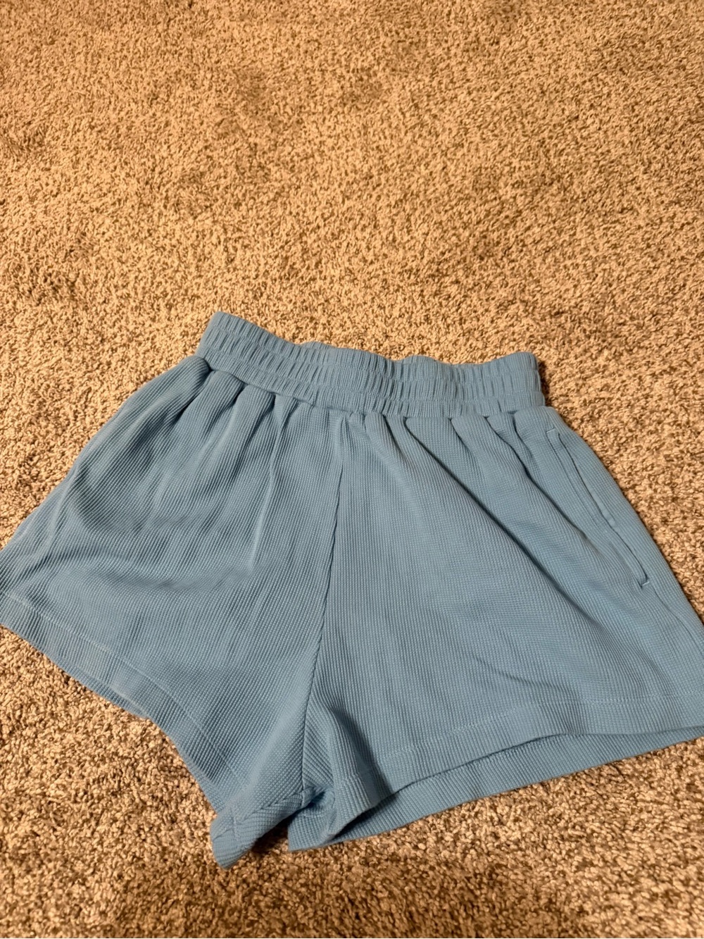 Daily Drills Light Blue Ribbed Elastic Waist Athletic Shorts